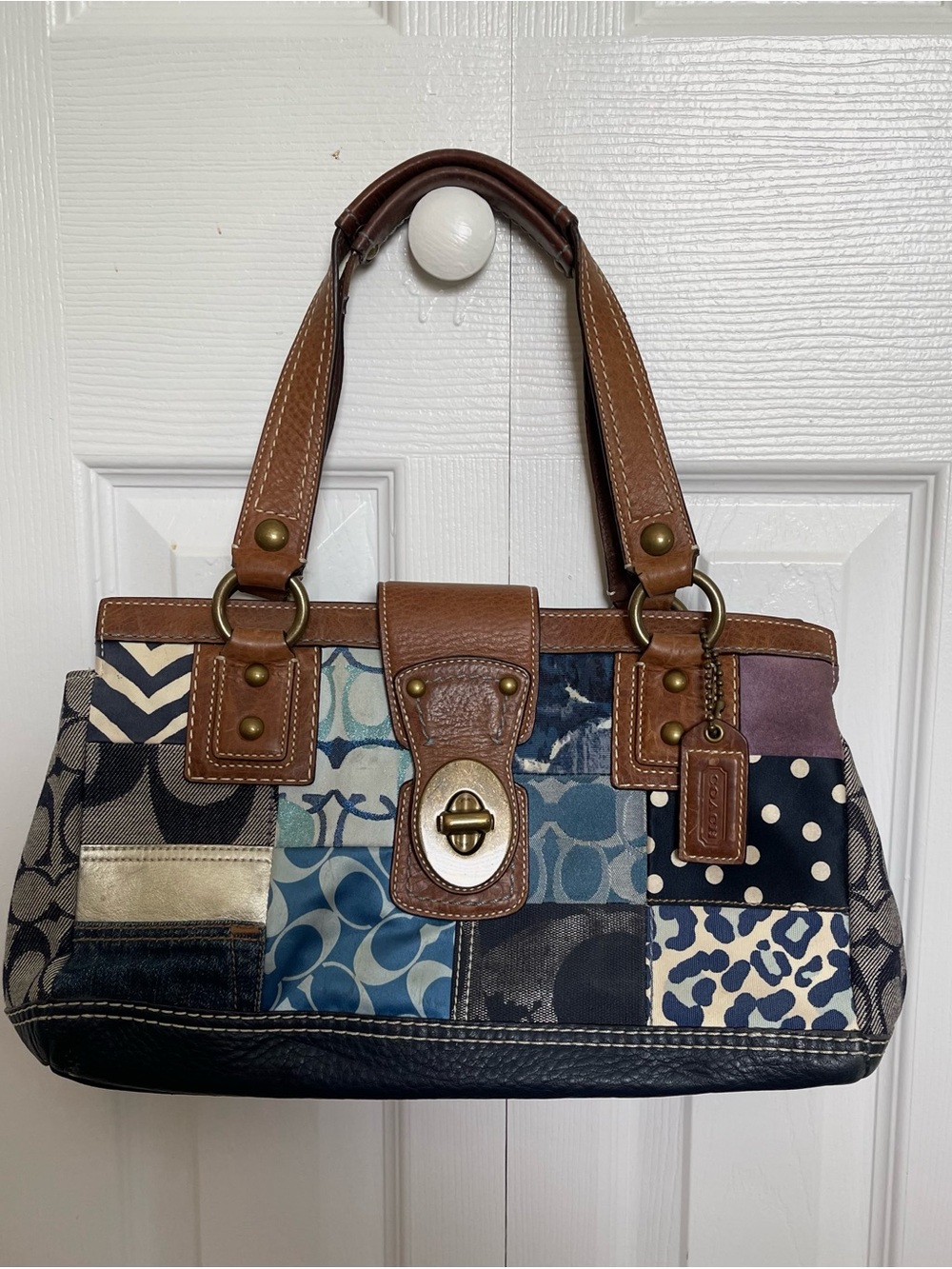 Coach Patchwork Shoulder Bag in Brown, Blue and Navy